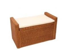 Aufbewahrungstruhe Truhe Sitzbank M92 Rattan mit Kissen 88cm ~ honigfarben