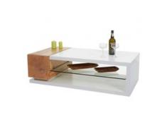 MCA Couchtisch HWC-E75, Wohnzimmertisch Sofatisch, 36x120x60cm hochglanz weiß Eiche-Optik