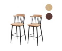 2x Barhocker HWC-G69b, Tresenhocker Barstuhl, Massivholz Retro Design Metall Fußablage Gastronomie ~ vintage braun