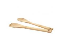 Salatbesteck HWC-C12, Besteck Küchenzubehör Servierbesteck Gabel Löffel 2-teilig, Bambus 1x6x30cm
