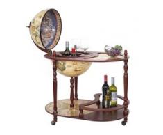 Globusbar mit Tisch HWC-D84, Minibar Hausbar Tischbar, Weltkugel Ø 42cm rollbar Eukalyptusholz