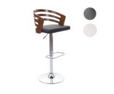 Barhocker HWC-E87, Barstuhl Tresenhocker, Retro-Design Vintage Bugholz Walnuss-Optik Kunstleder ~ schwarz