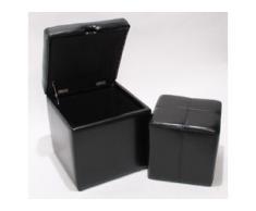 2er Set Hocker Sitzwürfel Sitzhocker Aufbewahrungsbox Onex, Leder + Kunstleder, 45x44x44cm ~ schwarz