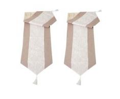 2x Tischläufer Glitzer, Tischdecke Tischdeko Mitteldecke, beige Glanz-Effekt 180x33cm