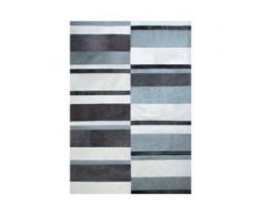 Top Square Fellteppich Art Deco Stripe Blaugrau/Altweiß 160x230 cm (BxT) Gestreift Rindsleder