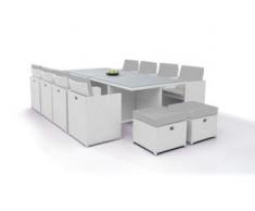 Polyrattan Essgruppe Bodiner 8+4 - weiß satiniert - Polyrattan Esstisch Set in Weiß satiniert