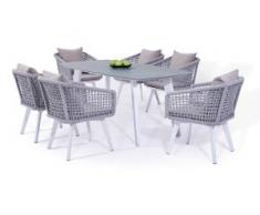 Alu Essgruppe Centauri 6 - weiß - Gartenlounge Rope Essgruppe in Weiß
