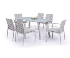 Alu Essgruppe Coco 6 - seidengrau - Gartenlounge Rope Essgruppe in Seidengrau