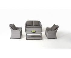 Polyrattan Sitzgruppe Kasu 2+1+1 - grau satiniert - Polyrattan Klassik Sofa Set in Grau satiniert