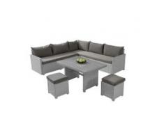 Polyrattan Essgruppe Koola - grau satiniert - Polyrattan Ecksofa Lounge in Grau satiniert