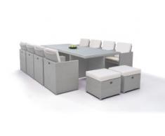 Polyrattan Essgruppe Bodiner 8+4 - grau satiniert - Polyrattan Esstisch Set in Grau satiniert