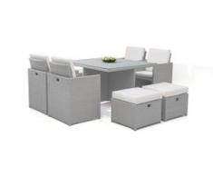 Polyrattan Essgruppe Bodiner 4+4 - grau satiniert - Polyrattan Esstisch Set in Grau satiniert