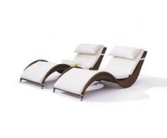 Polyrattan Liege Wave, 2 Stück - nussbraun - Polyrattan Gartenmöbel Liegen Set in Nussbraun