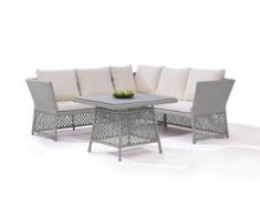 Polyrattan Essgruppe Kosi - grau satiniert - Polyrattan Ecksofa Lounge in Grau satiniert