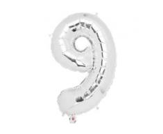 80 cm Folienballon Zahl SILBER Luftballons Folien Nummernballon Zahl 9 BWI