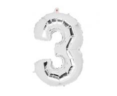 80 cm Folienballon Zahl SILBER Luftballons Folien Nummernballon Zahl 3 BWI