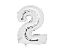80 cm Folienballon Zahl SILBER Luftballons Folien Nummernballon Zahl 2 BWI