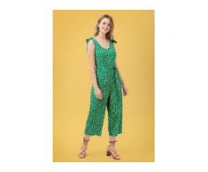 70s Athina Painterly Spot Culotte Jumpsuit in Green and White