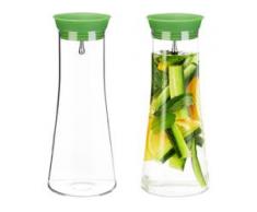 2 x Glaskaraffe zylindrisch, 1 Liter, Gastro, Edelstahl Ausgießer, feines Kristallglas, spülmaschinenfest, Karaffe, klar - RELAXDAYS