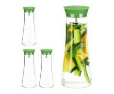4 x Glaskaraffe zylindrisch, 1 Liter, Gastro, Edelstahl Ausgießer, feines Kristallglas, spülmaschinenfest, Karaffe, klar - RELAXDAYS