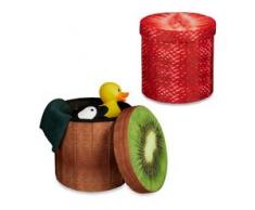 2x Sitzhocker Obst-Design, Sitzwürfel, Falthocker mit Stauraum, Klapphocker, HBT ca. 38 x 38,5 x 38,5 cm, Kiwi, Erdbeere - RELAXDAYS