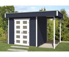 SKAN HOLZ Gartenhaus Venlo Größe 2, 250 x 250 cm + seitliche Überdachung 130 x 250 cm, Wandstärke 28 mm, schiefergrau
