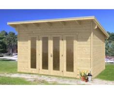 SKAN HOLZ Blockhaus Ostende Wandstärke 28 mm Größe 400 x 300 cm, zzgl. 60 cm Vordach
