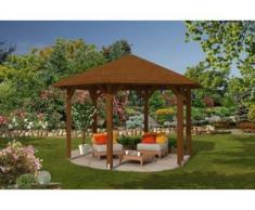 SKAN HOLZ Pavillon Nancy Größe 3 - Ø 480 cm, 6-Eck, Lasiert in Nussbaum