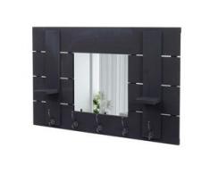 Wandgarderobe 933 mit Spiegel, Garderobenpaneel Garderobe, Shabby-Look Vintage, 5 Haken 90x60cm ~ dunkelgrau, shabby - HHG