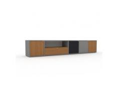 Bücherregal Grau - Modernes Regal für Bücher: Schubladen in Eiche & Türen in Eiche - 229 x 41 x 35 cm, konfigurierbar