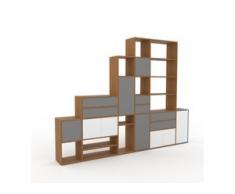 Regalsystem Eiche - Regalsystem: Schubladen in Grau & Türen in Weiß - Hochwertige Materialien - 306 x 233 x 35 cm,...