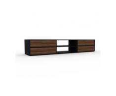 Holzregal Schwarz - Skandinavisches Regal aus Holz: Schubladen in Nussbaum - 226 x 41 x 47 cm, Personalisierbar