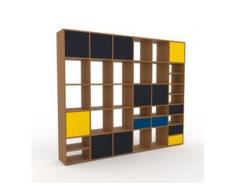Holzregal Eiche - Modernes Regal aus Holz: Schubladen in Blau & Türen in Anthrazit - 233 x 195 x 35 cm, Personalisierbar