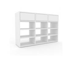 Holzregal Weiß - Skandinavisches Regal aus Holz: Schubladen in Weiß - 118 x 80 x 35 cm, Personalisierbar