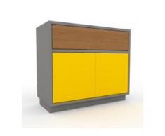 Nachtschrank Grau - Nachtschrank: Schubladen in Eiche & Türen in Gelb - Hochwertige Materialien - 77 x 66 x 35 cm,...
