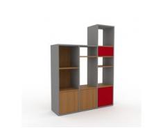 Regalsystem Grau - Regalsystem: Schubladen in Rot & Türen in Eiche - Hochwertige Materialien - 118 x 157 x 35 cm,...