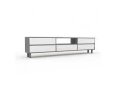 Holzregal Grau - Skandinavisches Regal aus Holz: Schubladen in Weiß - 226 x 53 x 35 cm, Personalisierbar