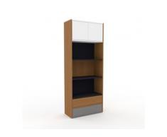 Aktenregal Eiche - Büroregal: Schubladen in Grau & Türen in Weiß - Hochwertige Materialien - 77 x 195 x 35 cm, konfigurierbar