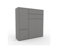 Bücherregal Grau - Modernes Regal für Bücher: Schubladen in Grau & Türen in Grau - 116 x 118 x 35 cm, konfigurierbar