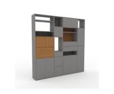 Holzregal Grau - Modernes Regal aus Holz: Schubladen in Grau & Türen in Grau - 229 x 233 x 35 cm, Personalisierbar