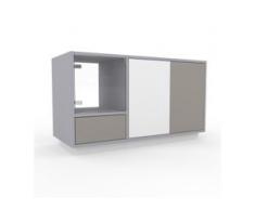 Vitrine Weiß - Moderne Glasvitrine: Schubladen in Sandgrau & Türen in Kristallglas klar - Hochwertige Materialien - 116 x 66...