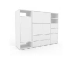 Holzregal Weiß - Modernes Regal aus Holz: Schubladen in Weiß & Türen in Weiß - 154 x 118 x 47 cm, Personalisierbar