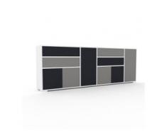 Holzregal Weiß - Modernes Regal aus Holz: Schubladen in Grau & Türen in Anthrazit - 229 x 81 x 35 cm, Personalisierbar