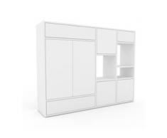 Holzregal Weiß - Modernes Regal aus Holz: Schubladen in Weiß & Türen in Weiß - 154 x 118 x 35 cm, Personalisierbar