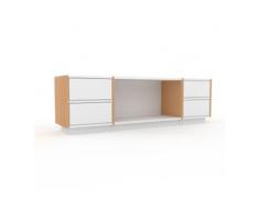 Holzregal Buche - Skandinavisches Regal aus Holz: Schubladen in Weiß - 154 x 47 x 35 cm, Personalisierbar