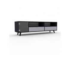TV-Schrank Weiß - Fernsehschrank: Schubladen in Lichtgrau & Türen in Kristallglas satiniert - 190 x 53 x 47 cm, konfigurierbar