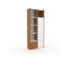 Bücherregal Weiß - Modernes Regal für Bücher: Schubladen in Eiche & Türen in Kristallglas klar - 79 x 195 x 35 cm,...