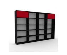Bücherregal Schwarz - Modernes Regal für Bücher: Türen in Rot - 301 x 195 x 35 cm, Individuell konfigurierbar