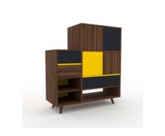 Holzregal Nussbaum - Modernes Regal aus Holz: Schubladen in Anthrazit & Türen in Nussbaum - 116 x 130 x 47 cm, Personalisierbar