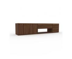 Holzregal Nussbaum - Modernes Regal aus Holz: Schubladen in Nussbaum & Türen in Nussbaum - 190 x 41 x 35 cm, Personalisierbar